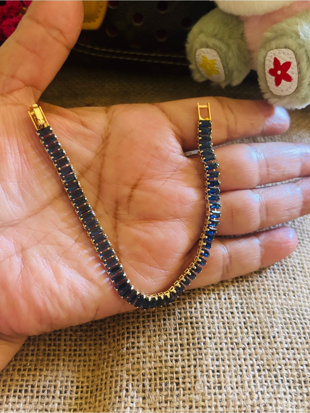 7” Gold Tennis Bracelet with Dark Blue Stones
